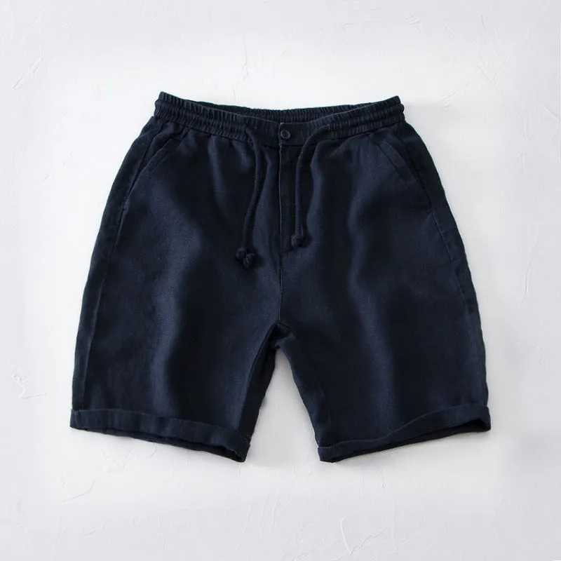 Men's summer thin loose tapered linen pants in black, high waist, loose fit