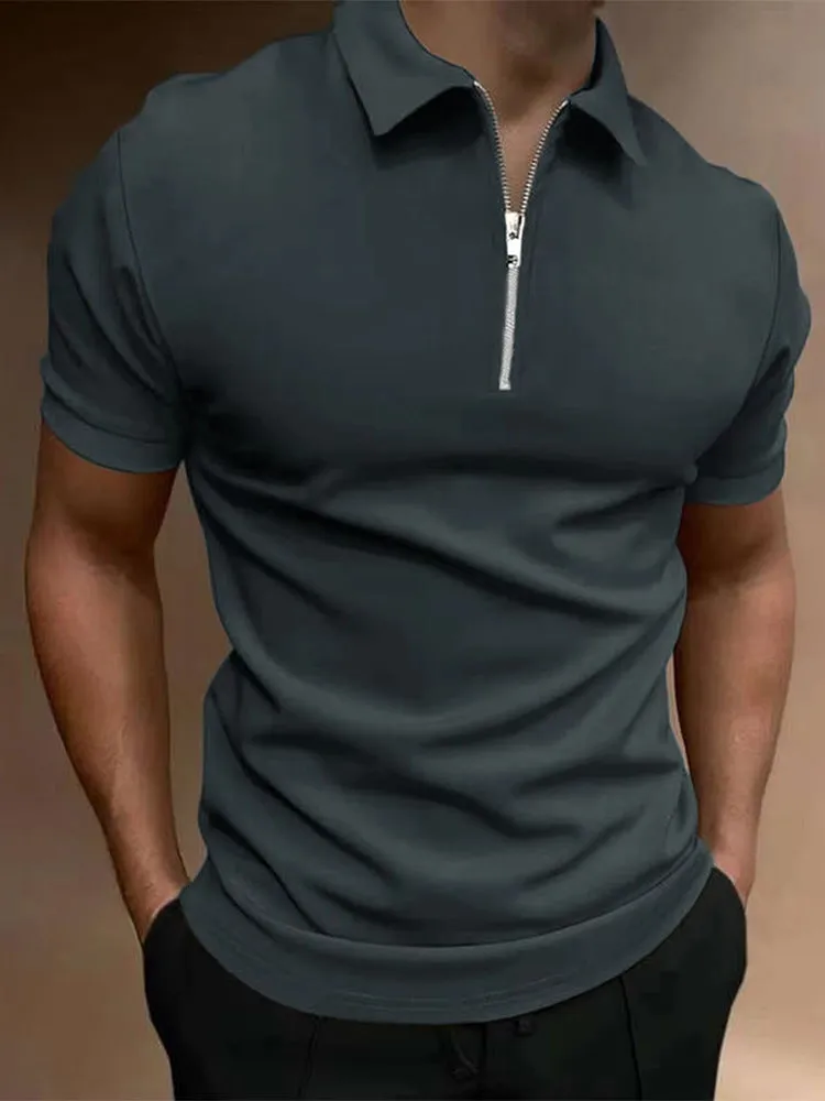 Men's casual polo shirt in polyester blend fabric available in multiple colours with loose fit and short sleeves