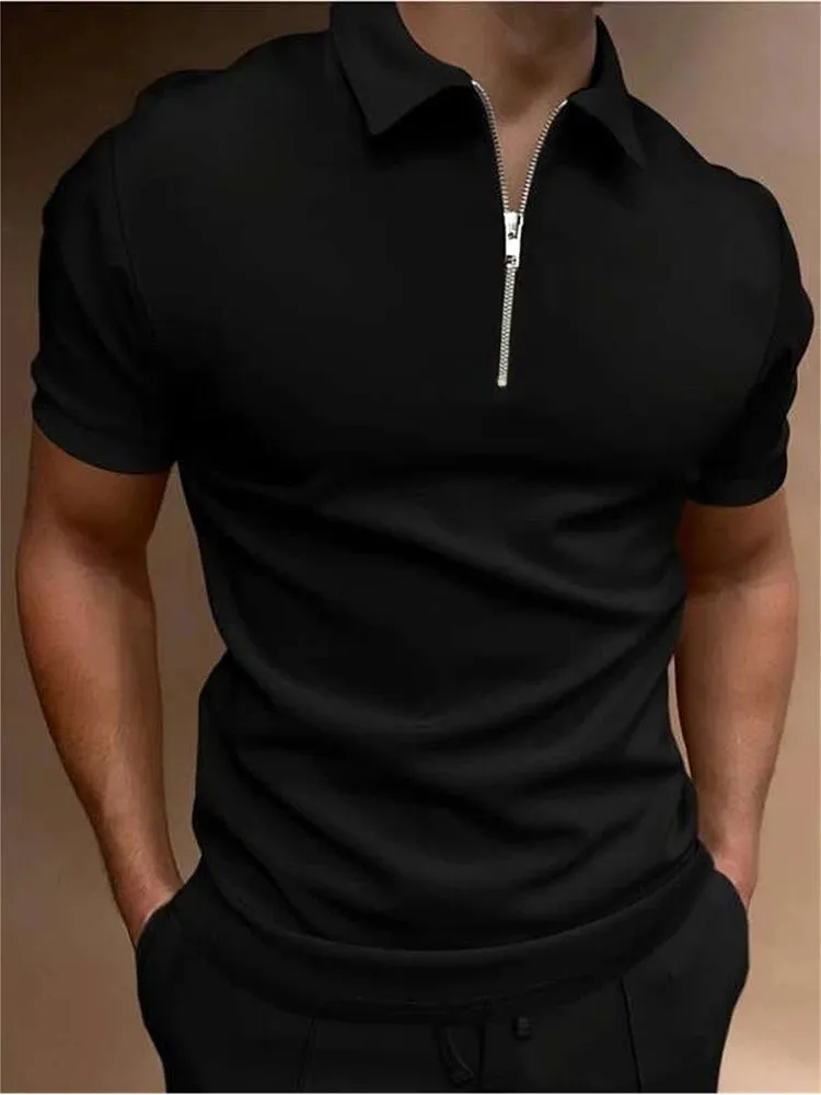 Men's casual polo shirt in polyester blend fabric available in multiple colours with loose fit and short sleeves