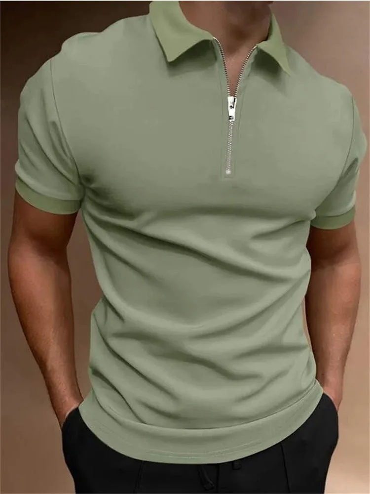 Men's casual polo shirt in polyester blend fabric available in multiple colours with loose fit and short sleeves