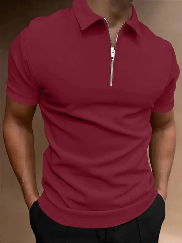 Men's casual polo shirt in polyester blend fabric available in multiple colours with loose fit and short sleeves