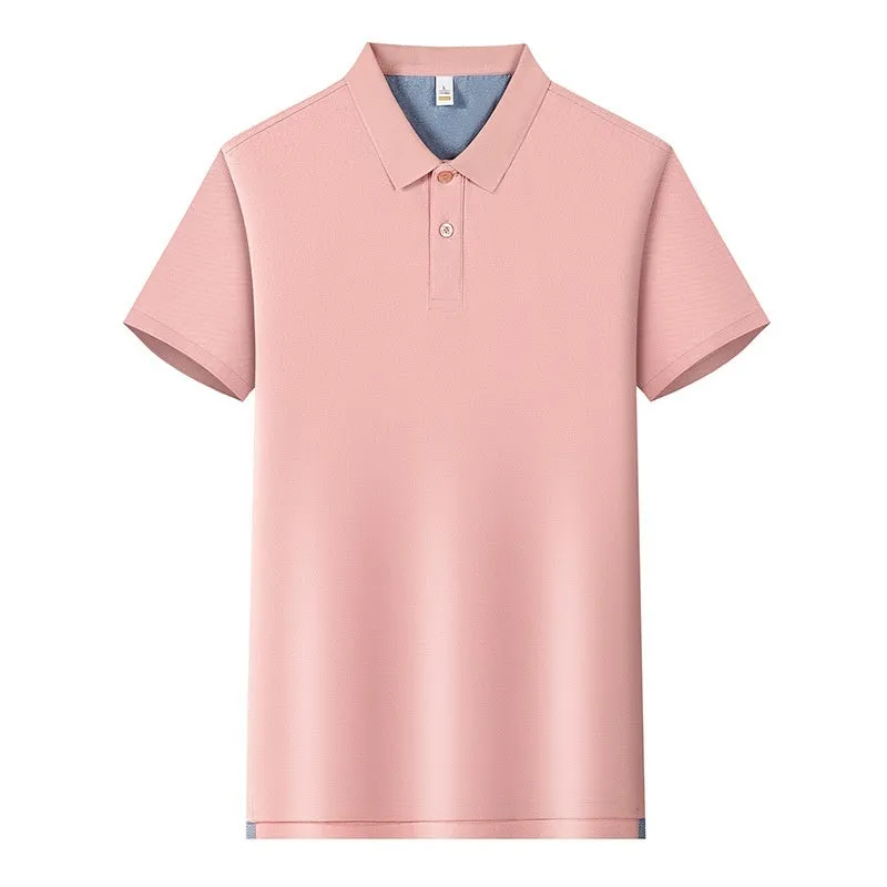 220g Back of Turtle split solid colour polo collar t-shirt in cotton blend fabric