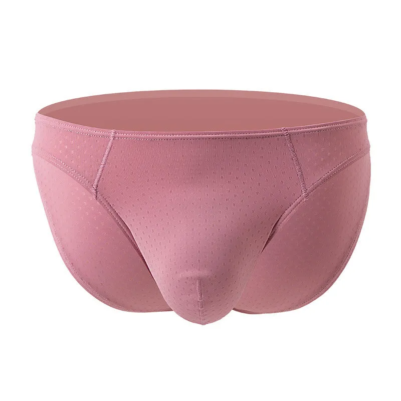 Men's solid colour low waist briefs in ice silk fabric on a white background.