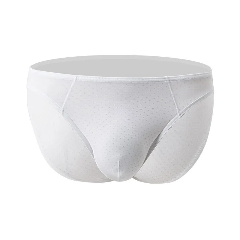 Men's solid colour low waist briefs in ice silk fabric on a white background.