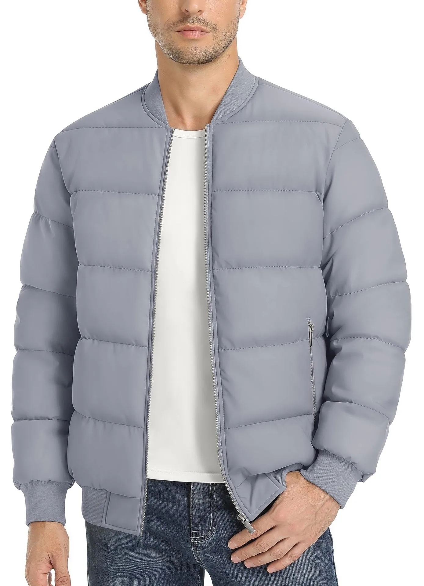 Men's windproof winter jacket in army green camouflage pattern with polyester construction