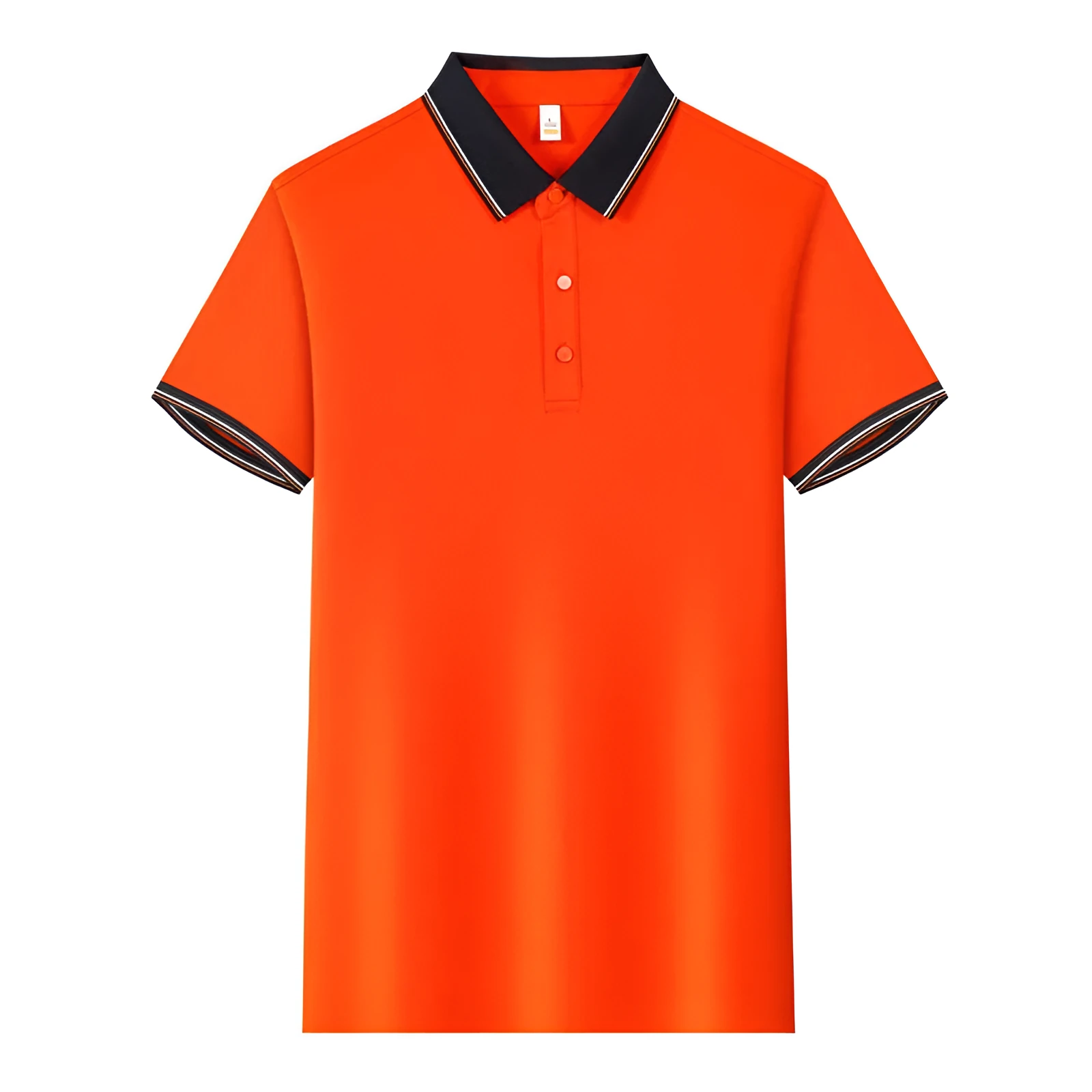 Short-sleeved light blue work shirt with a turnover collar and dark contrast stitching on the seams and pocket.