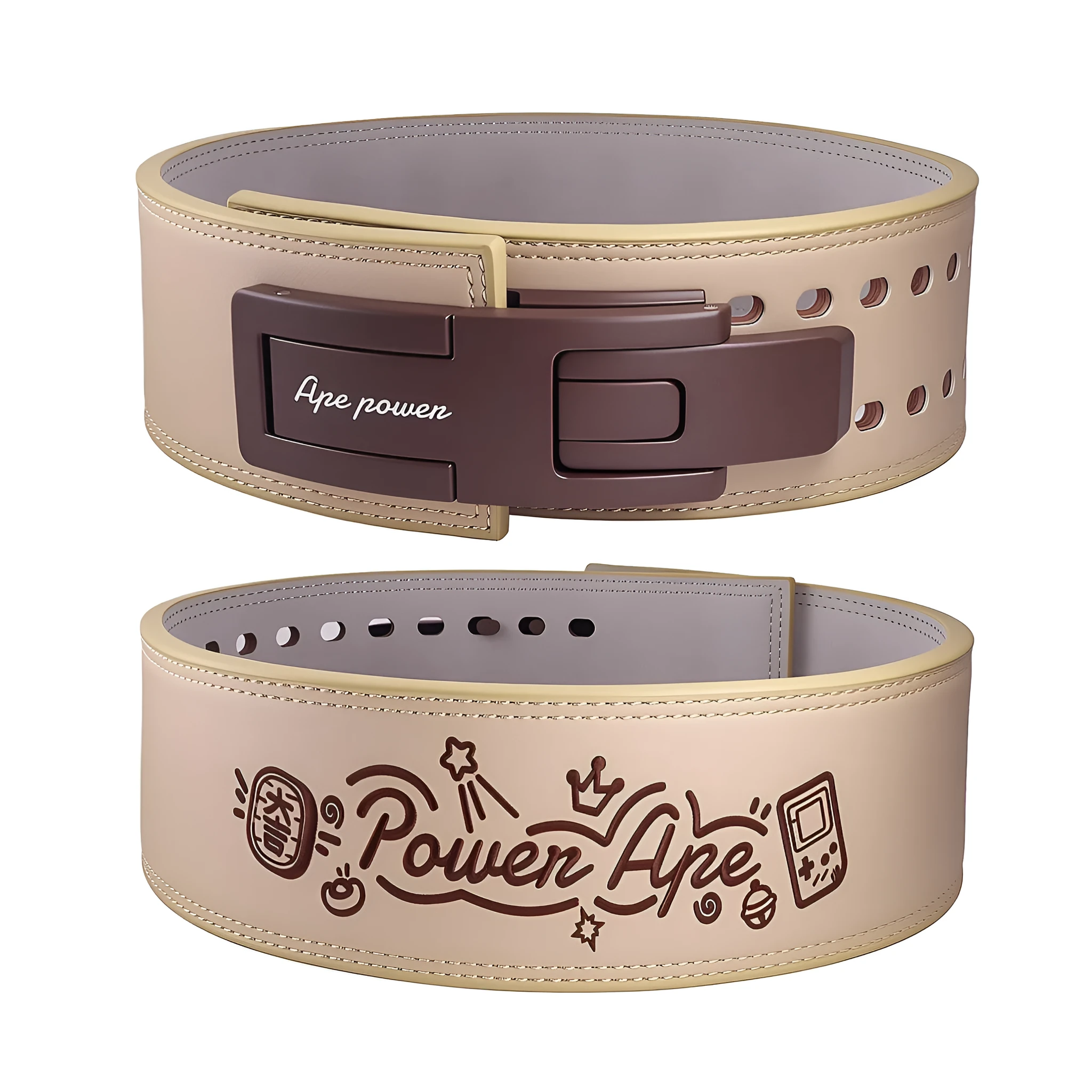 Cartoon full cowhide leather fitness belt in brown colour showing waist support design for bodybuilding