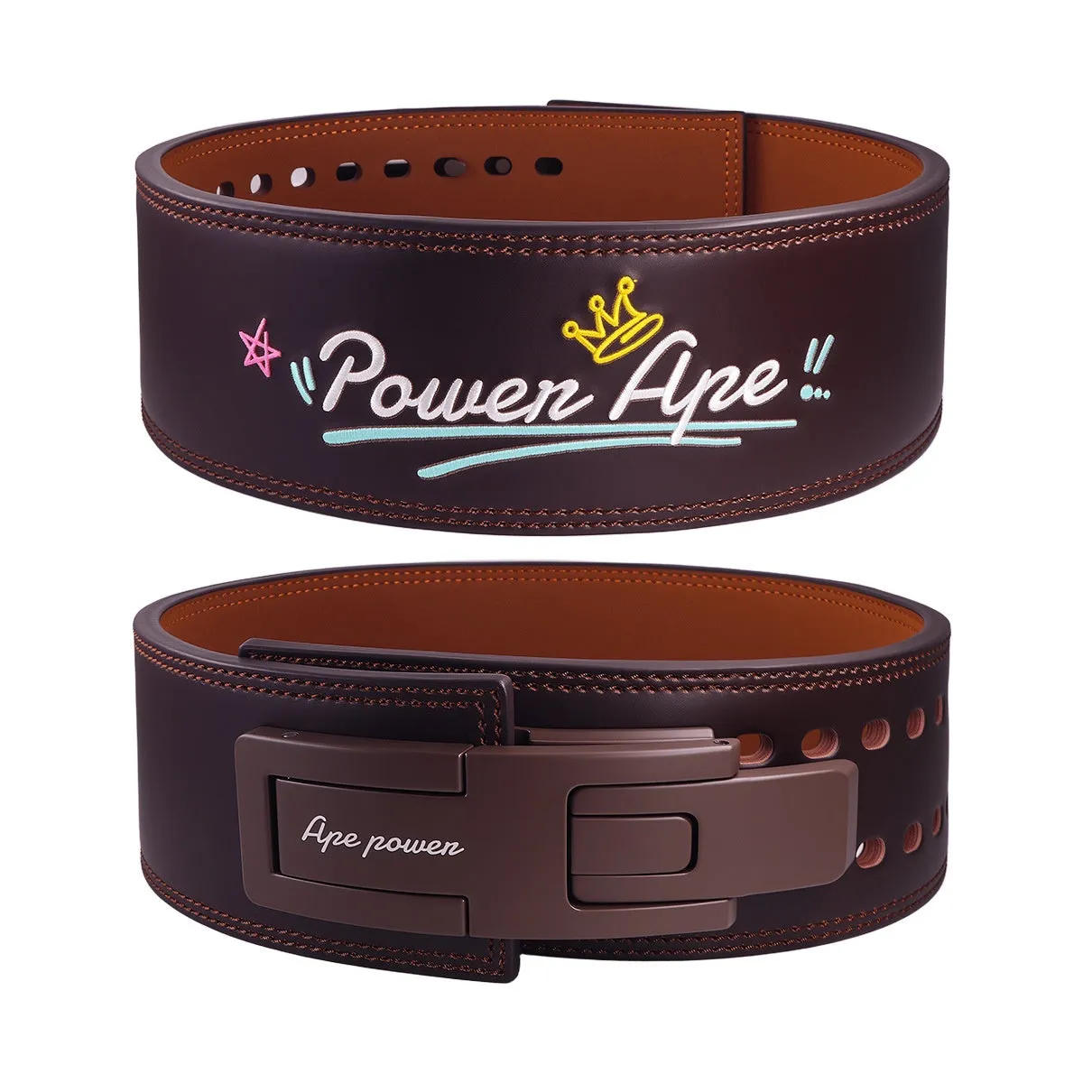 Cartoon full cowhide leather fitness belt in brown colour showing waist support design for bodybuilding