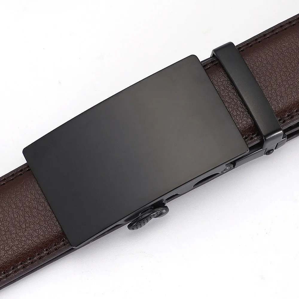 Men's automatic buckle belt in genuine two-layer cowhide leather, black or brown option, 110-130cm length