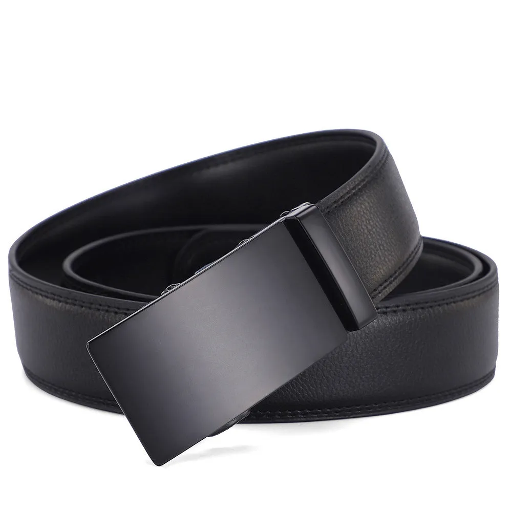 Men's automatic buckle belt in genuine two-layer cowhide leather, black or brown option, 110-130cm length