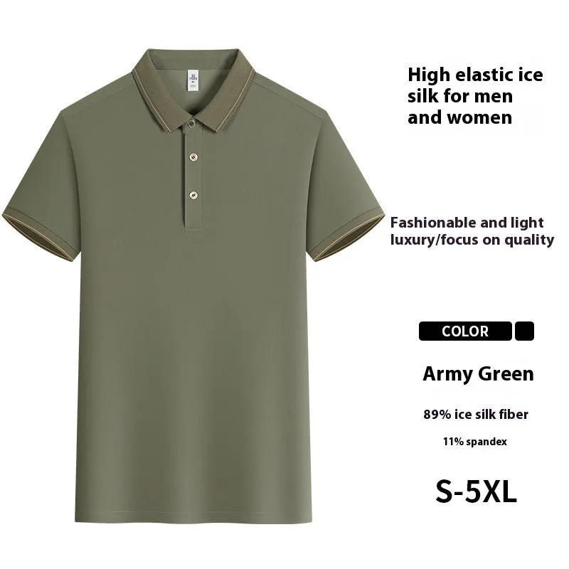 Short sleeve waiter work shirt in black polyester-acetate fabric with regular sleeves, front view on model.