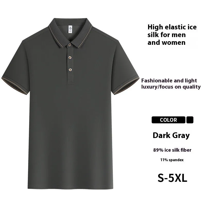 Short sleeve waiter work shirt in black polyester-acetate fabric with regular sleeves, front view on model.