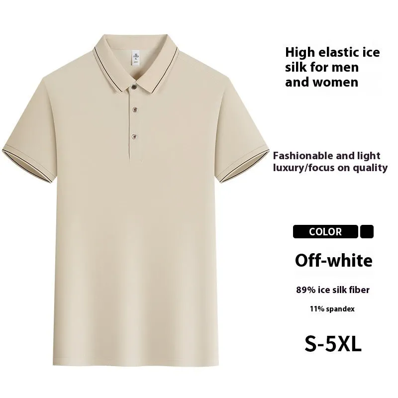 Short sleeve waiter work shirt in black polyester-acetate fabric with regular sleeves, front view on model.