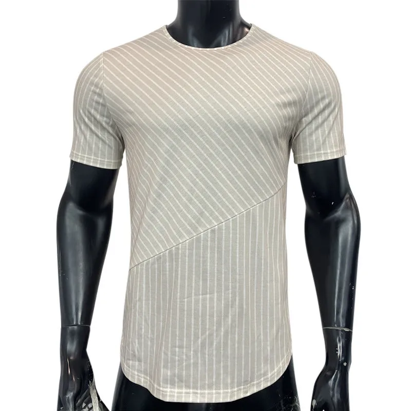 Men's white solid colour loose fit short sleeve cotton blend pullover t-shirt on model