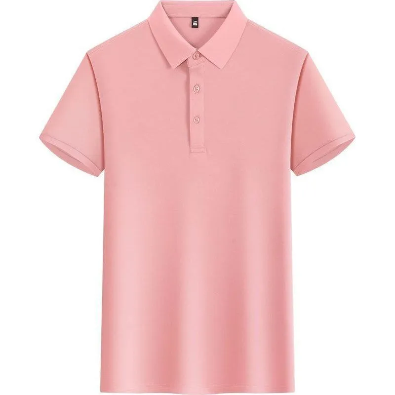 Unisex lapel polo shirt in light blue with short sleeves and slit sides, 100% polyester