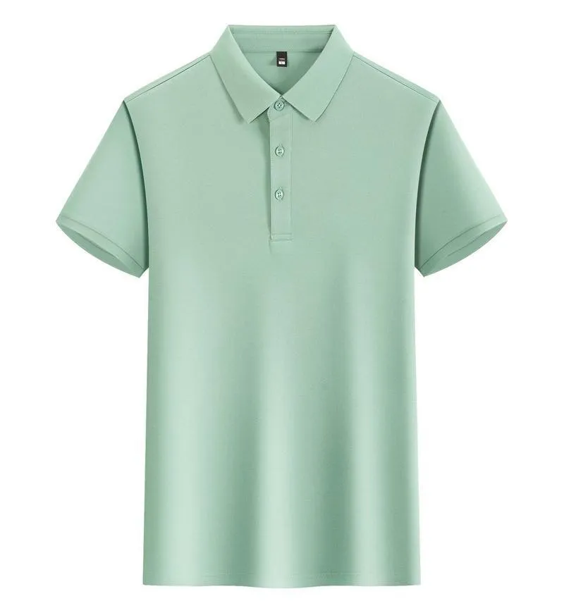 Unisex lapel polo shirt in light blue with short sleeves and slit sides, 100% polyester