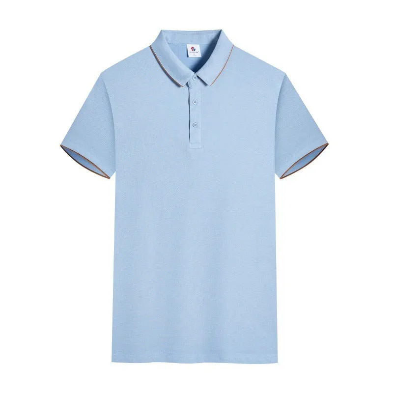 Men's and women's short sleeve work T-shirt in cotton blend with lapel collar, solid colour, front view