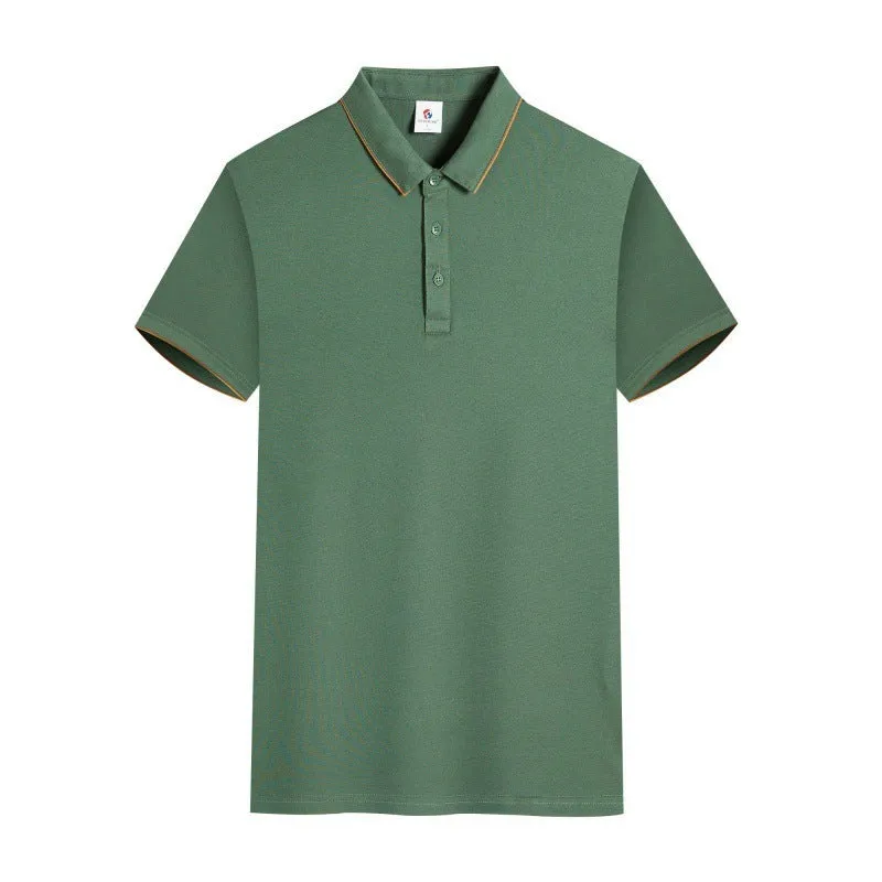 Men's and women's short sleeve work T-shirt in cotton blend with lapel collar, solid colour, front view