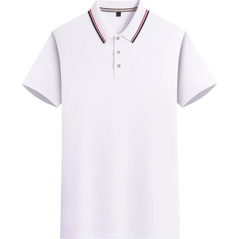 Men's and women's short sleeve work T-shirt in cotton blend with lapel collar, solid colour, front view