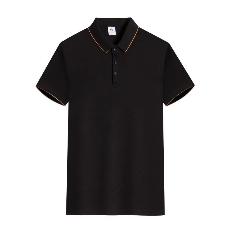 Men's and women's short sleeve work T-shirt in cotton blend with lapel collar, solid colour, front view
