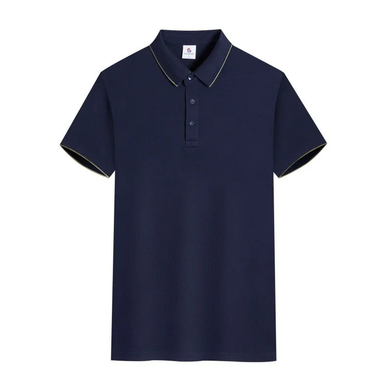 Men's and women's short sleeve work T-shirt in cotton blend with lapel collar, solid colour, front view