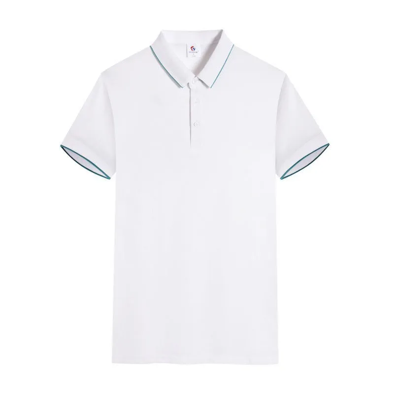 Men's and women's short sleeve work T-shirt in cotton blend with lapel collar, solid colour, front view