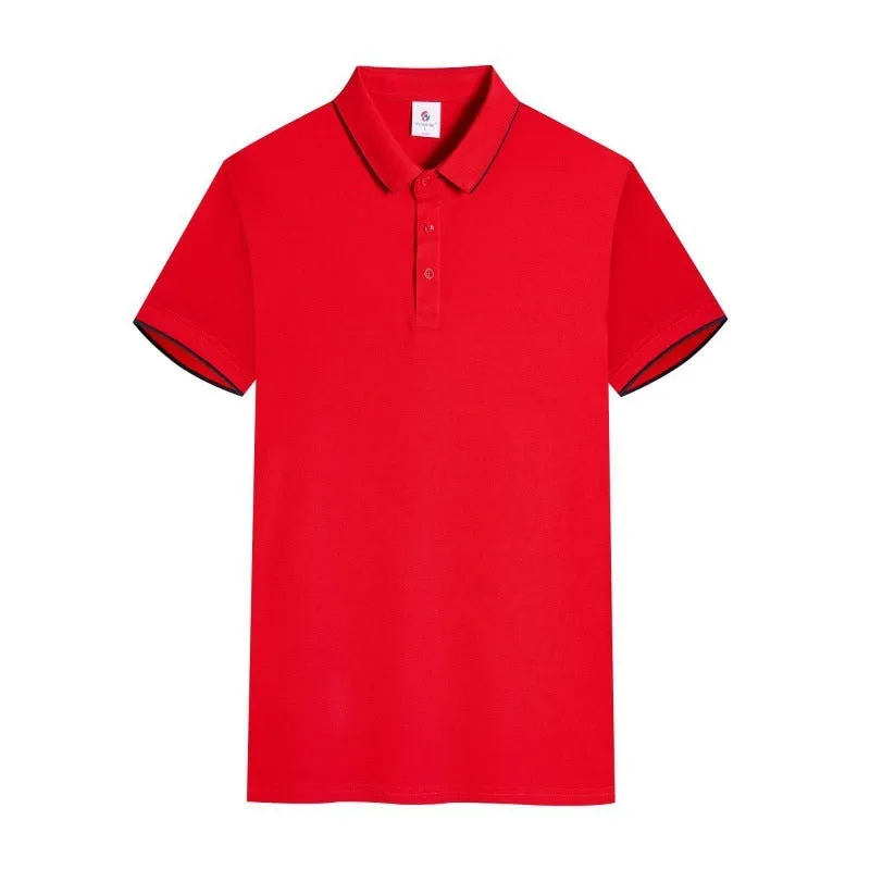 Men's and women's short sleeve work T-shirt in cotton blend with lapel collar, solid colour, front view