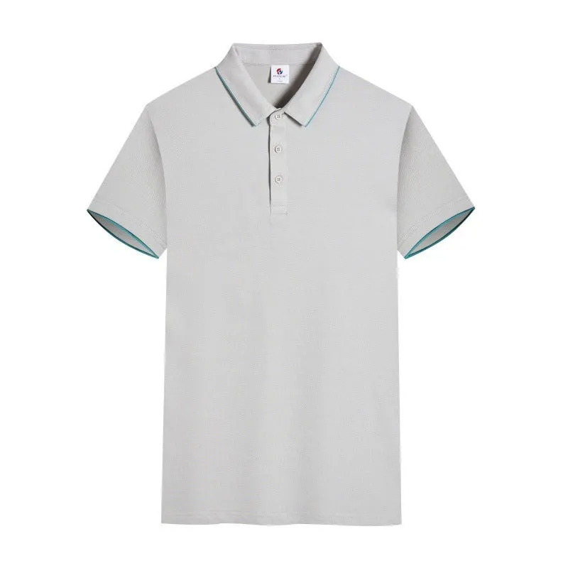 Men's and women's short sleeve work T-shirt in cotton blend with lapel collar, solid colour, front view