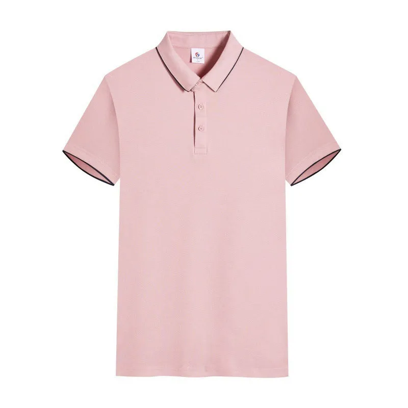Men's and women's short sleeve work T-shirt in cotton blend with lapel collar, solid colour, front view