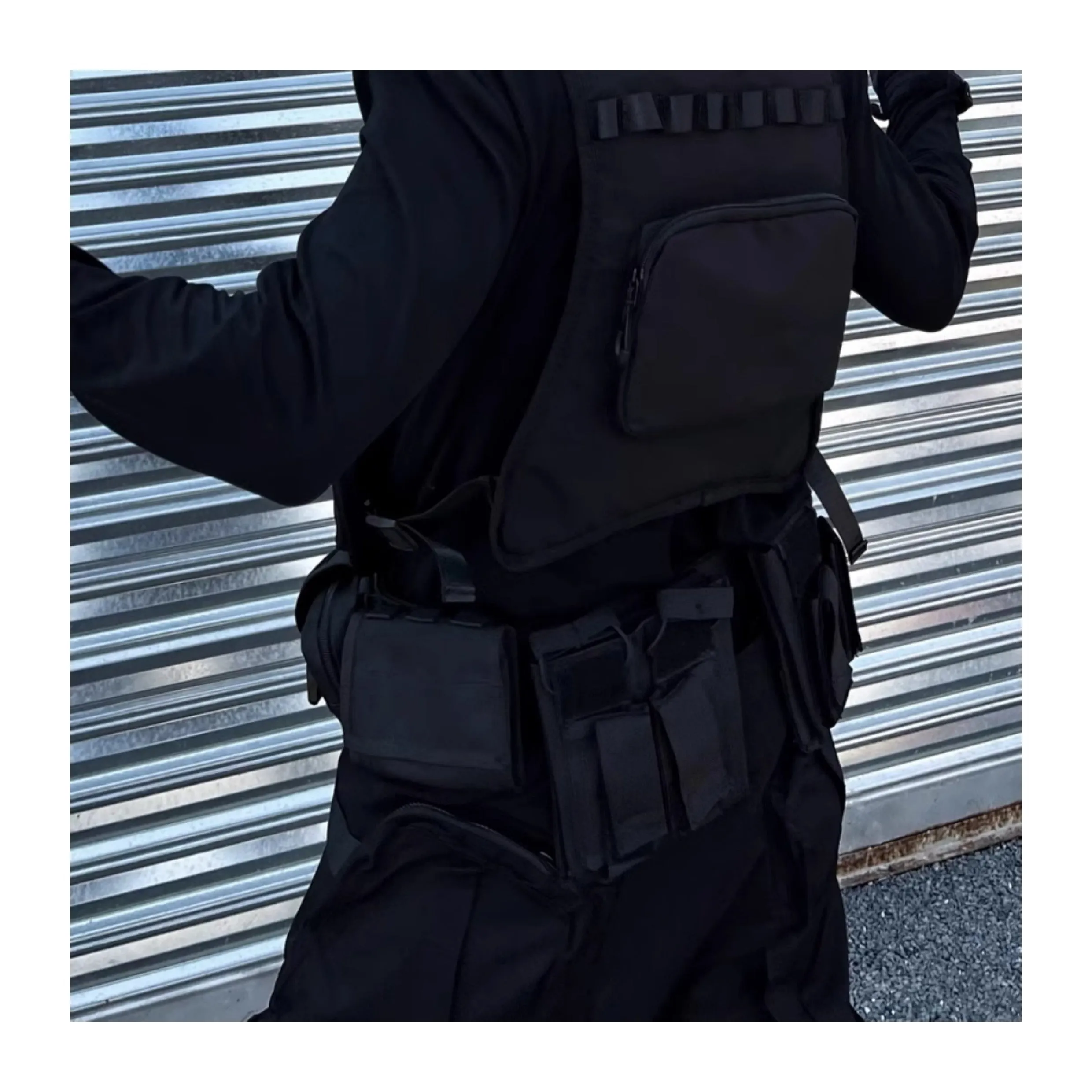 Black detachable multifunctional tactical belt with fabric and alloy buckle for men and women