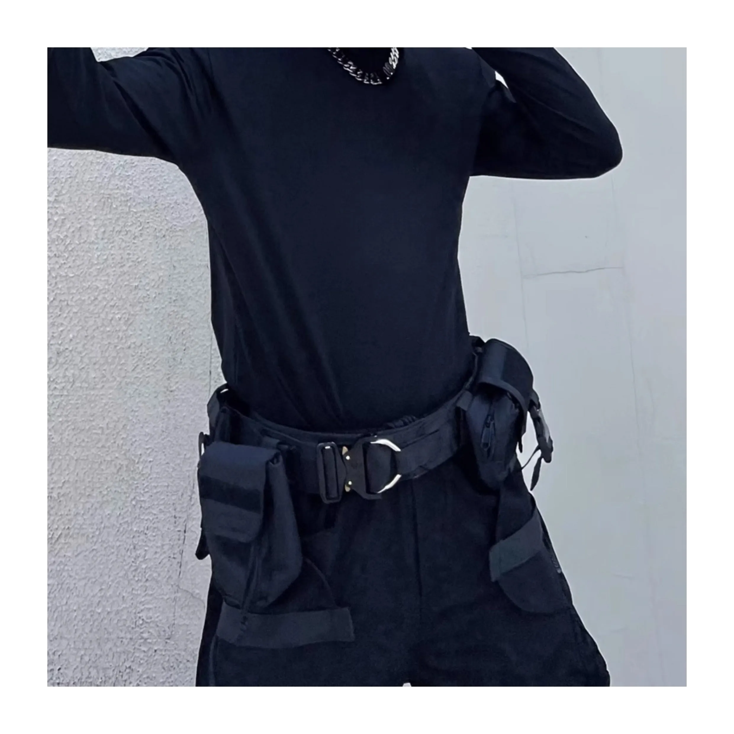 Black detachable multifunctional tactical belt with fabric and alloy buckle for men and women