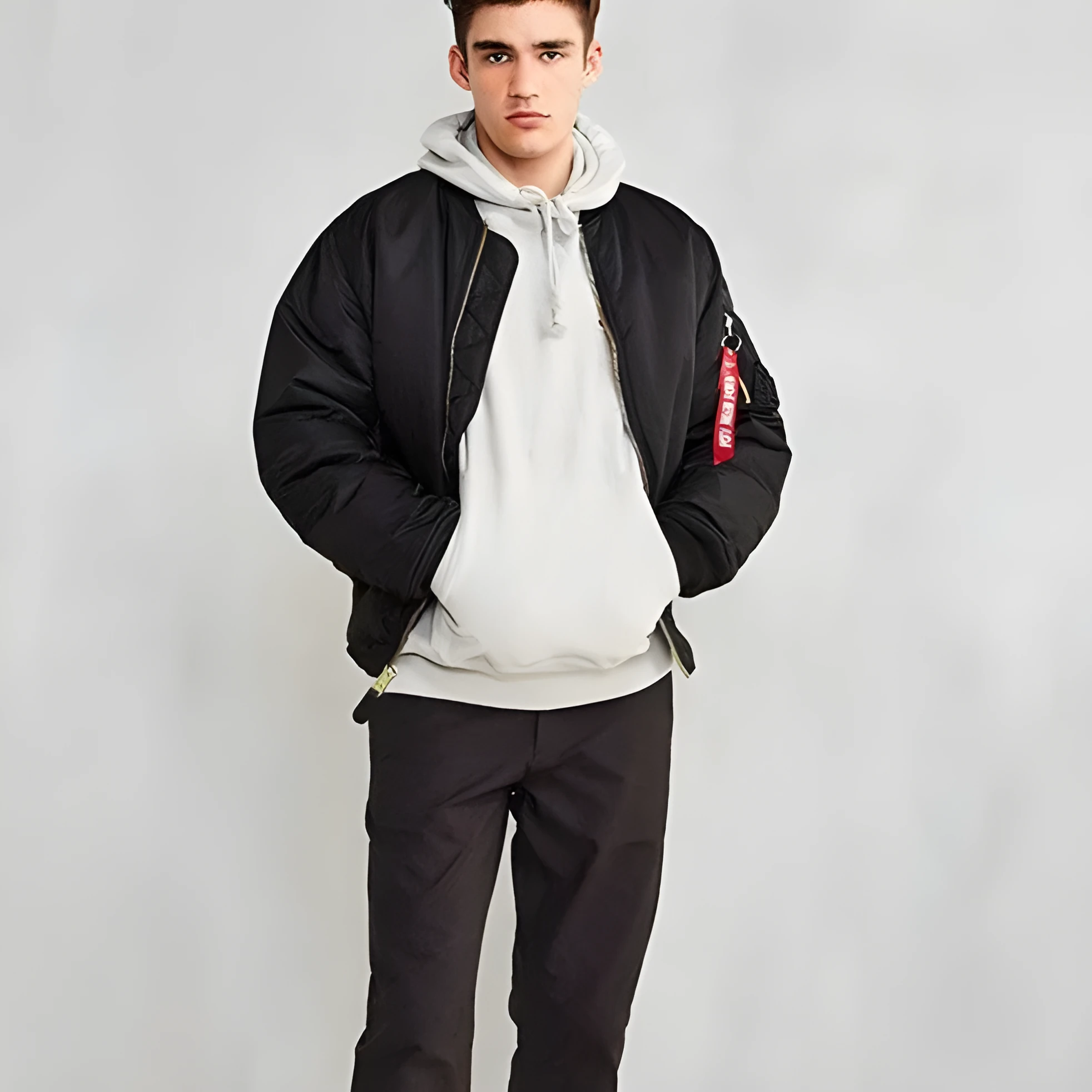 Men's loose fit cotton-padded pilot jacket in Army Green, made from nylon fabric.