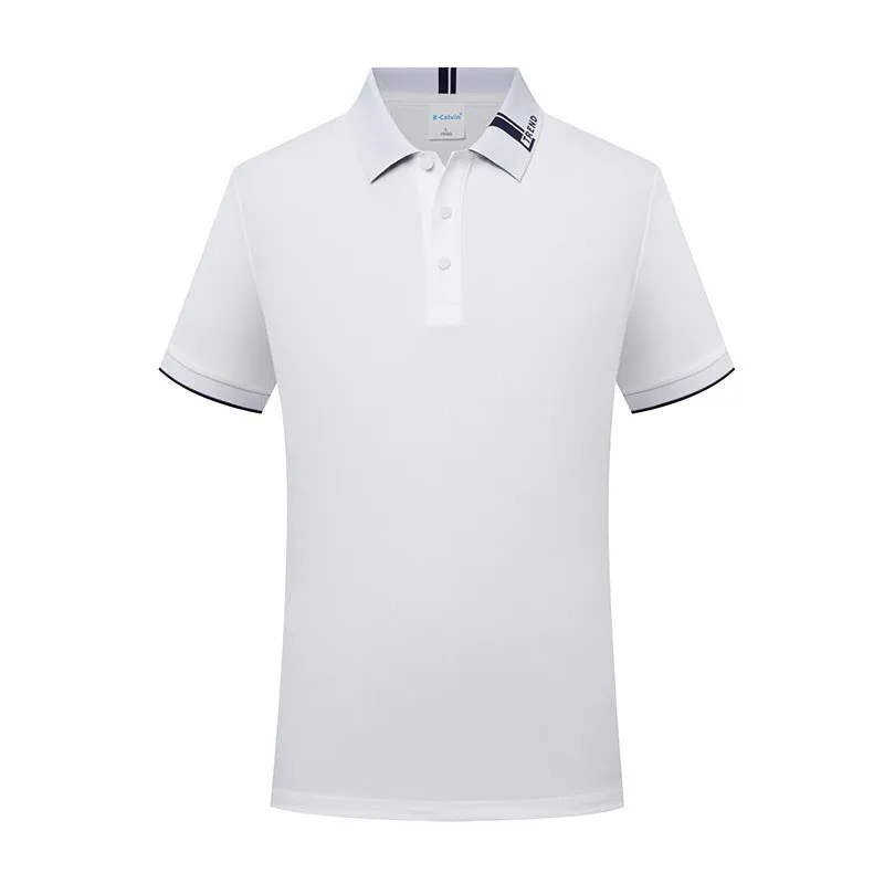 Women's cotton blend letter print lapel polo shirt in light blue, loose fit short sleeves