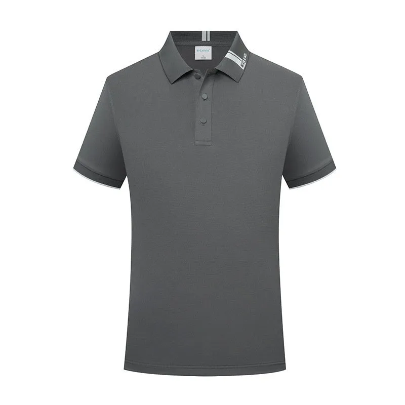 Women's cotton blend letter print lapel polo shirt in light blue, loose fit short sleeves