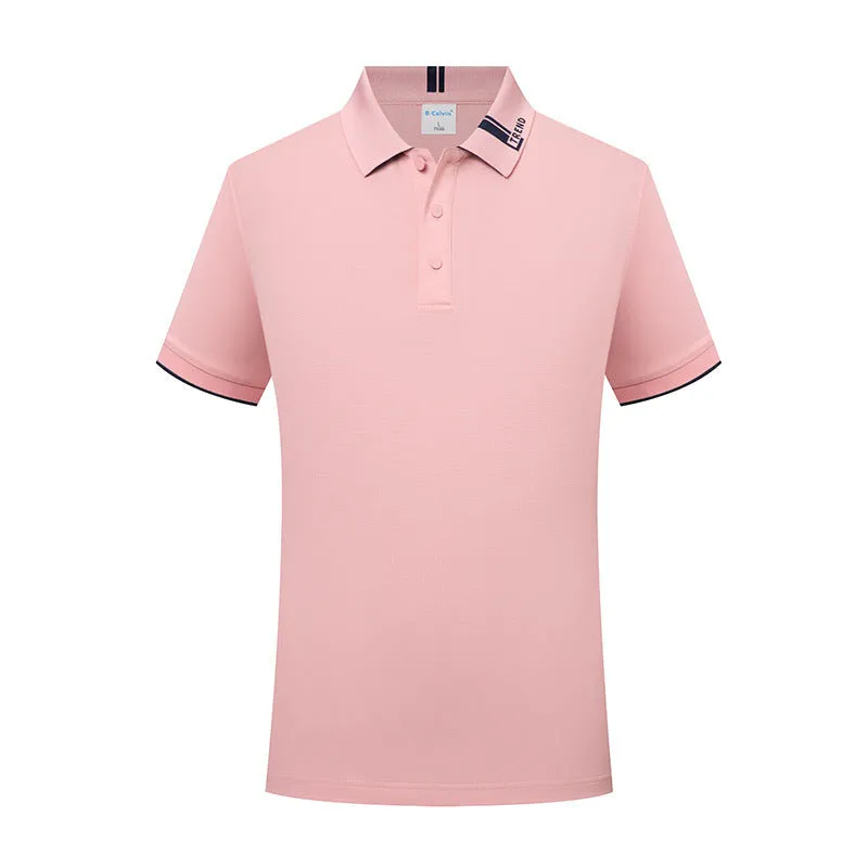 Women's cotton blend letter print lapel polo shirt in light blue, loose fit short sleeves