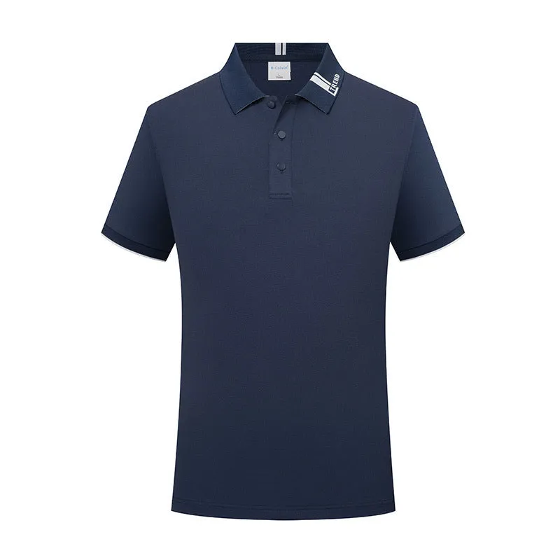 Women's cotton blend letter print lapel polo shirt in light blue, loose fit short sleeves