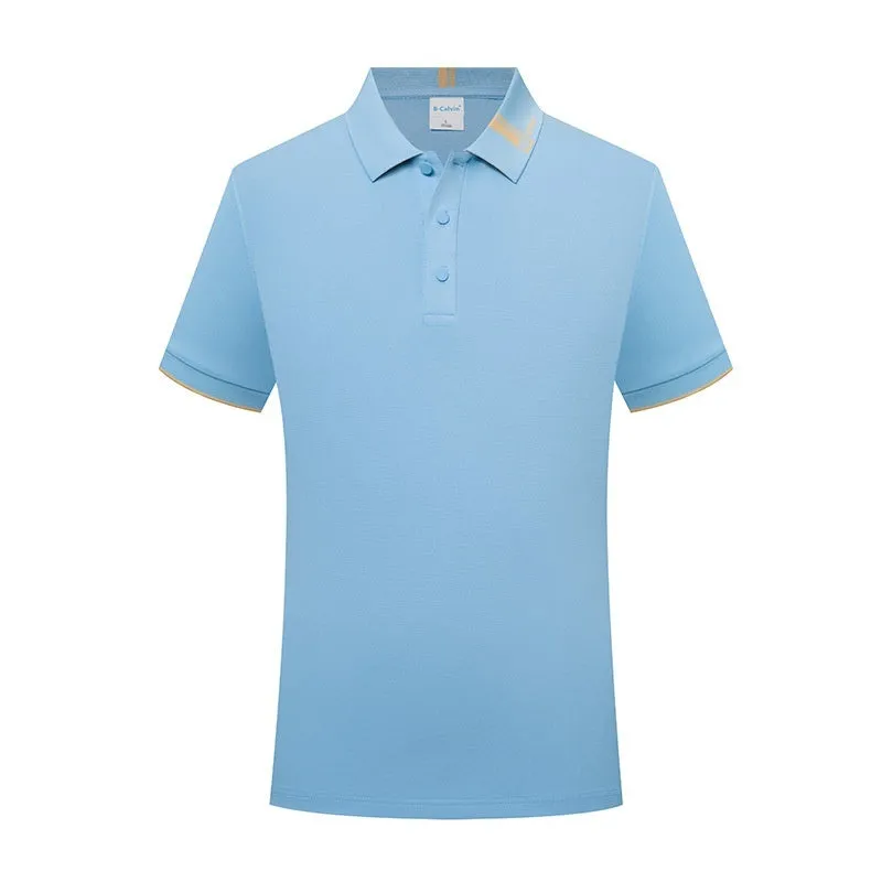 Women's cotton blend letter print lapel polo shirt in light blue, loose fit short sleeves