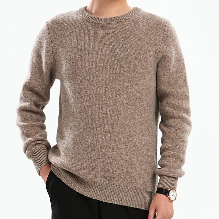 Men's loose round neck pullover sweater in standard wool, autumn long sleeve, regular 50cm length
