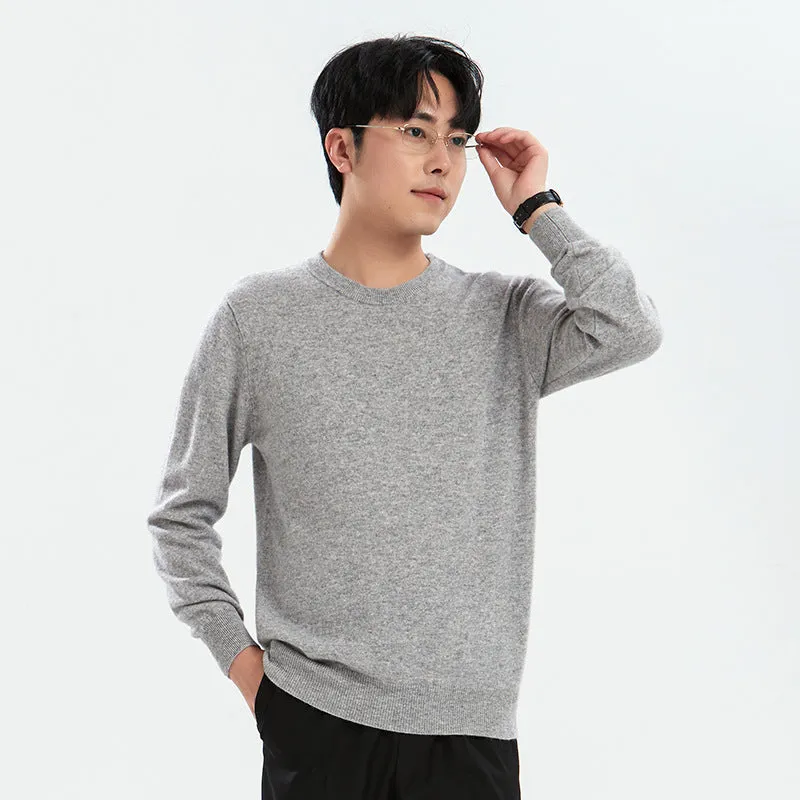 Men's loose round neck pullover sweater in standard wool, autumn long sleeve, regular 50cm length