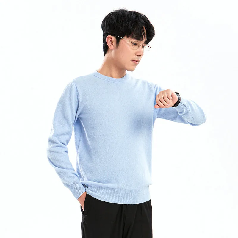 Men's loose round neck pullover sweater in standard wool, autumn long sleeve, regular 50cm length