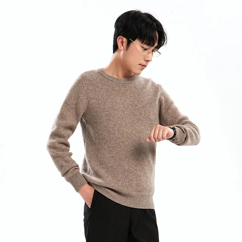 Men's loose round neck pullover sweater in standard wool, autumn long sleeve, regular 50cm length