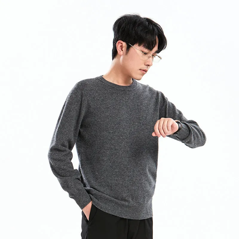 Men's loose round neck pullover sweater in standard wool, autumn long sleeve, regular 50cm length