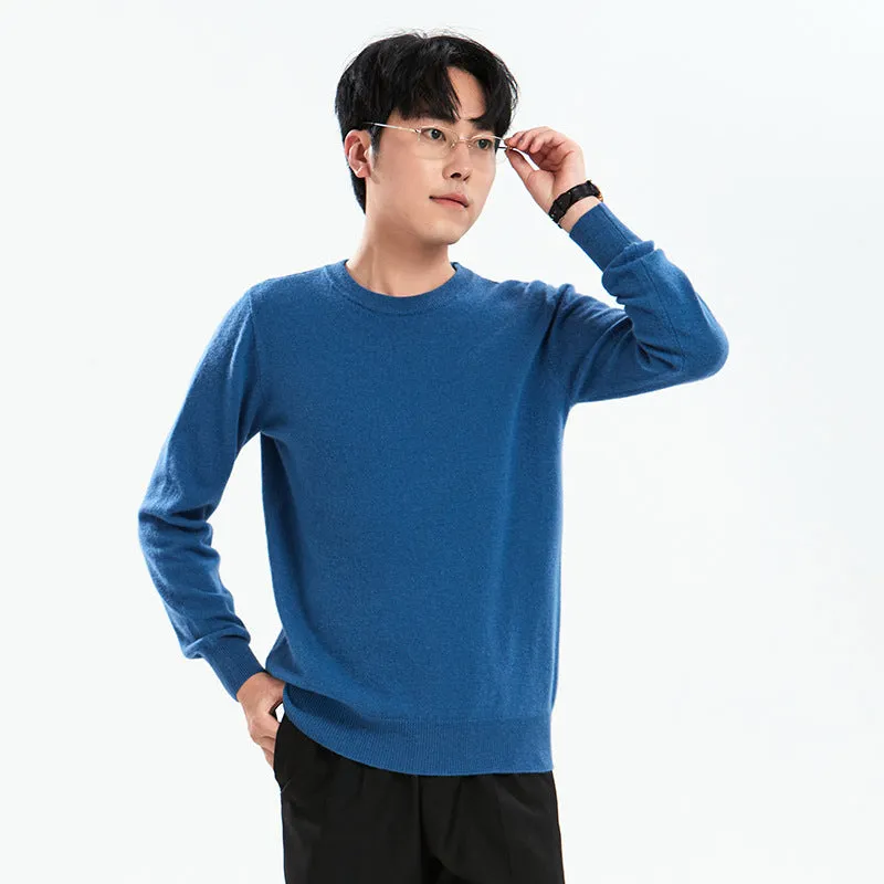 Men's loose round neck pullover sweater in standard wool, autumn long sleeve, regular 50cm length