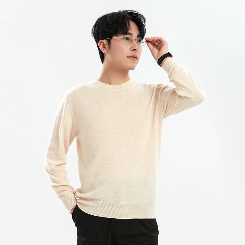 Men's loose round neck pullover sweater in standard wool, autumn long sleeve, regular 50cm length