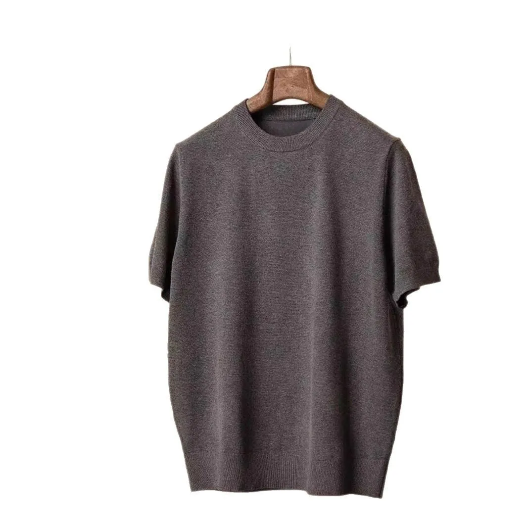 Round neck short sleeve knitted T-shirt in Tencel viscose blend available in black dark gray and white sizes XS to XXL
