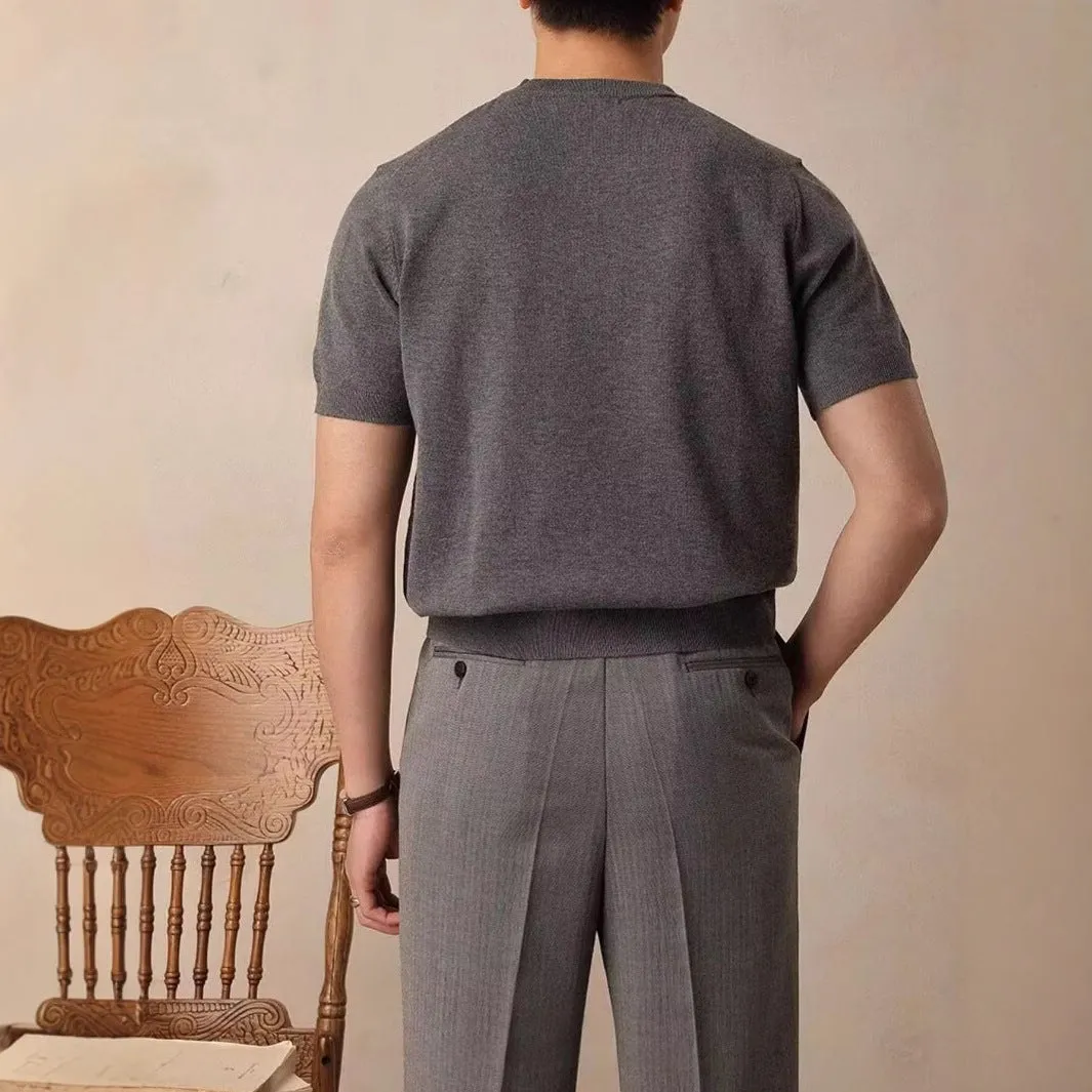 Round neck short sleeve knitted T-shirt in Tencel viscose blend available in black dark gray and white sizes XS to XXL