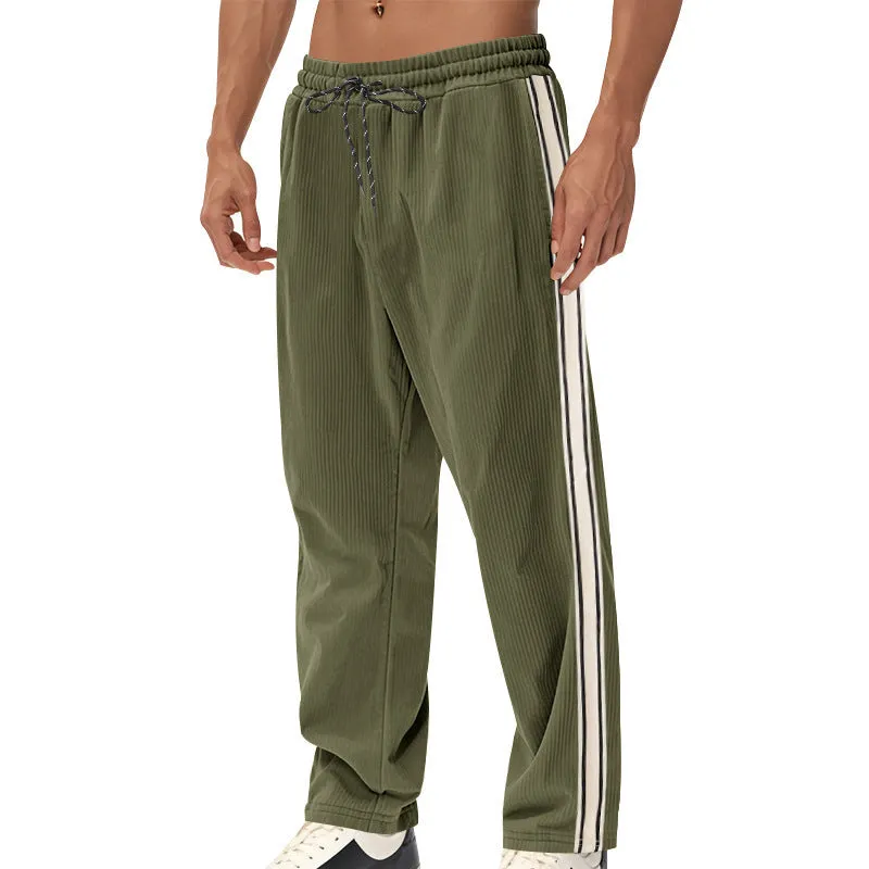 Men's corduroy track pants in dark blue side stripe loose fit