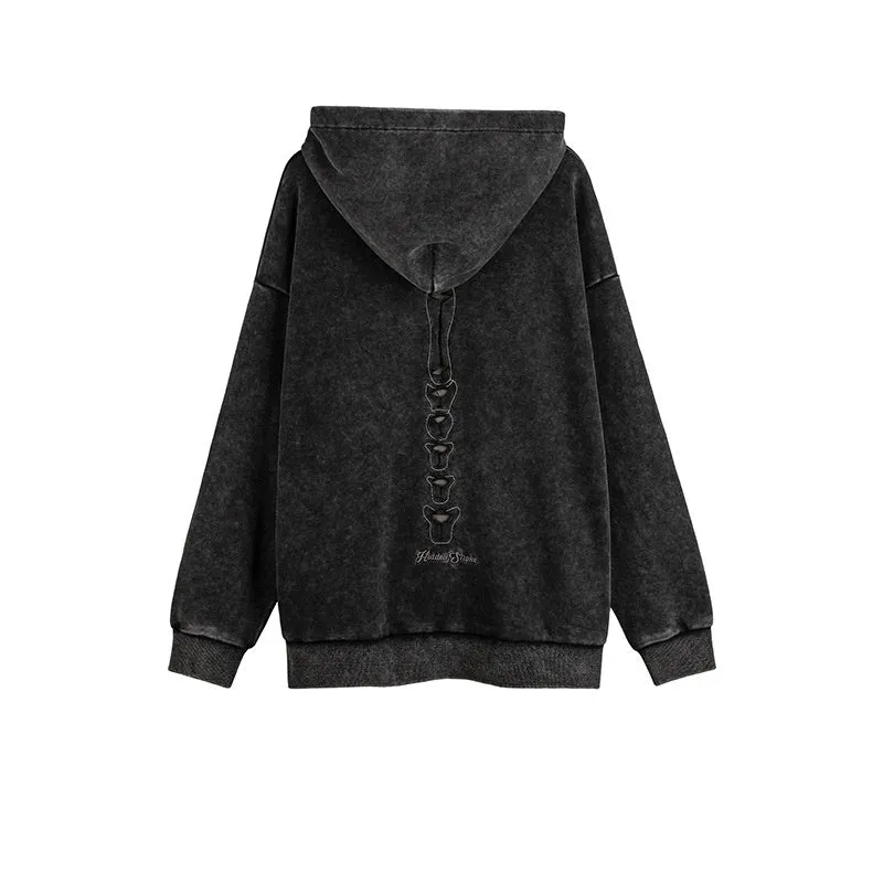 Men's loose pullover hoodie with skull print in Antique Brown, front view, cotton fabric
