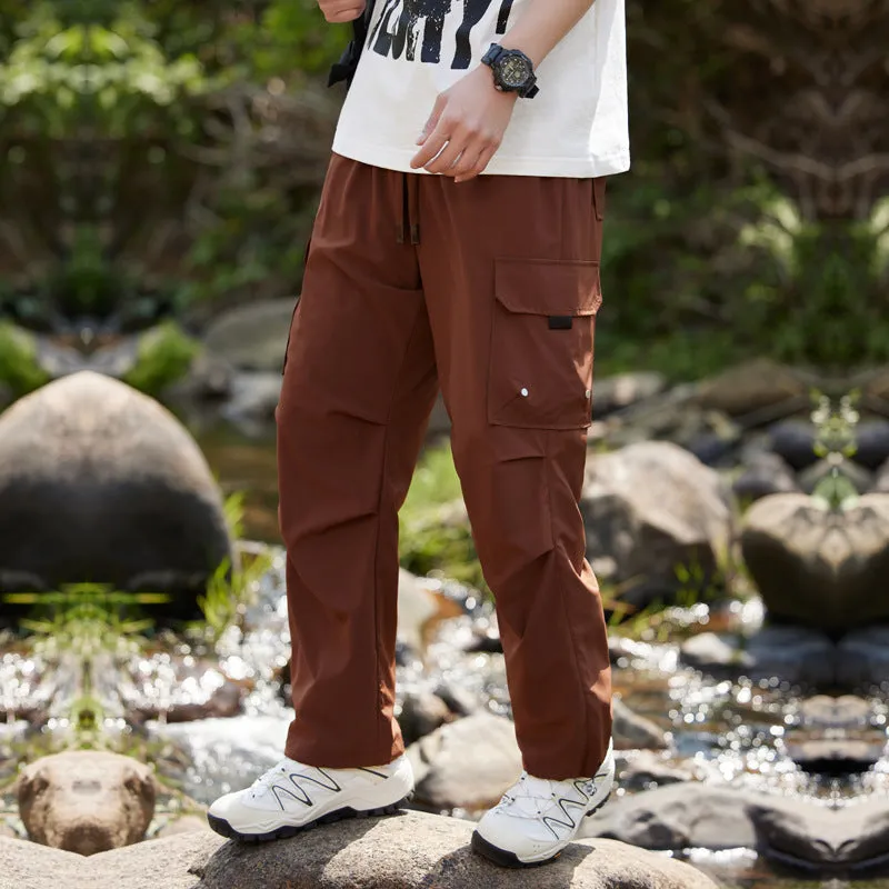 Rush men's summer quick-drying polyester cropped casual pants in khaki colour, front view