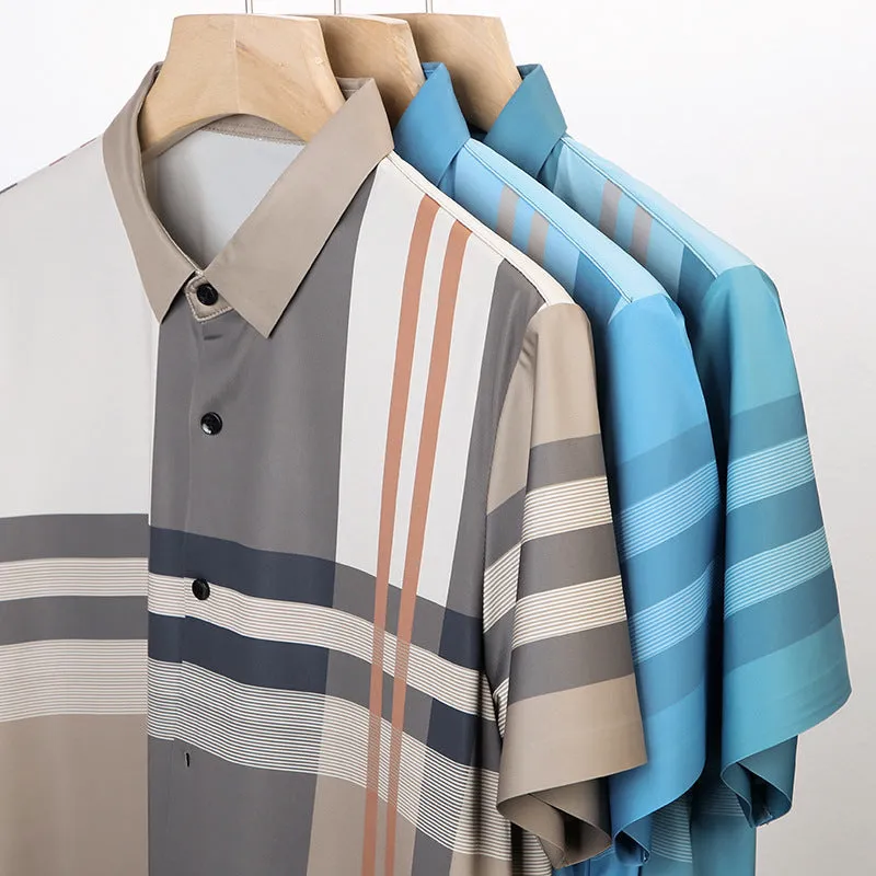 Men's slim fit plaid shirt in light blue – bamboo fibre fabric with button front and collar – casual long sleeve style